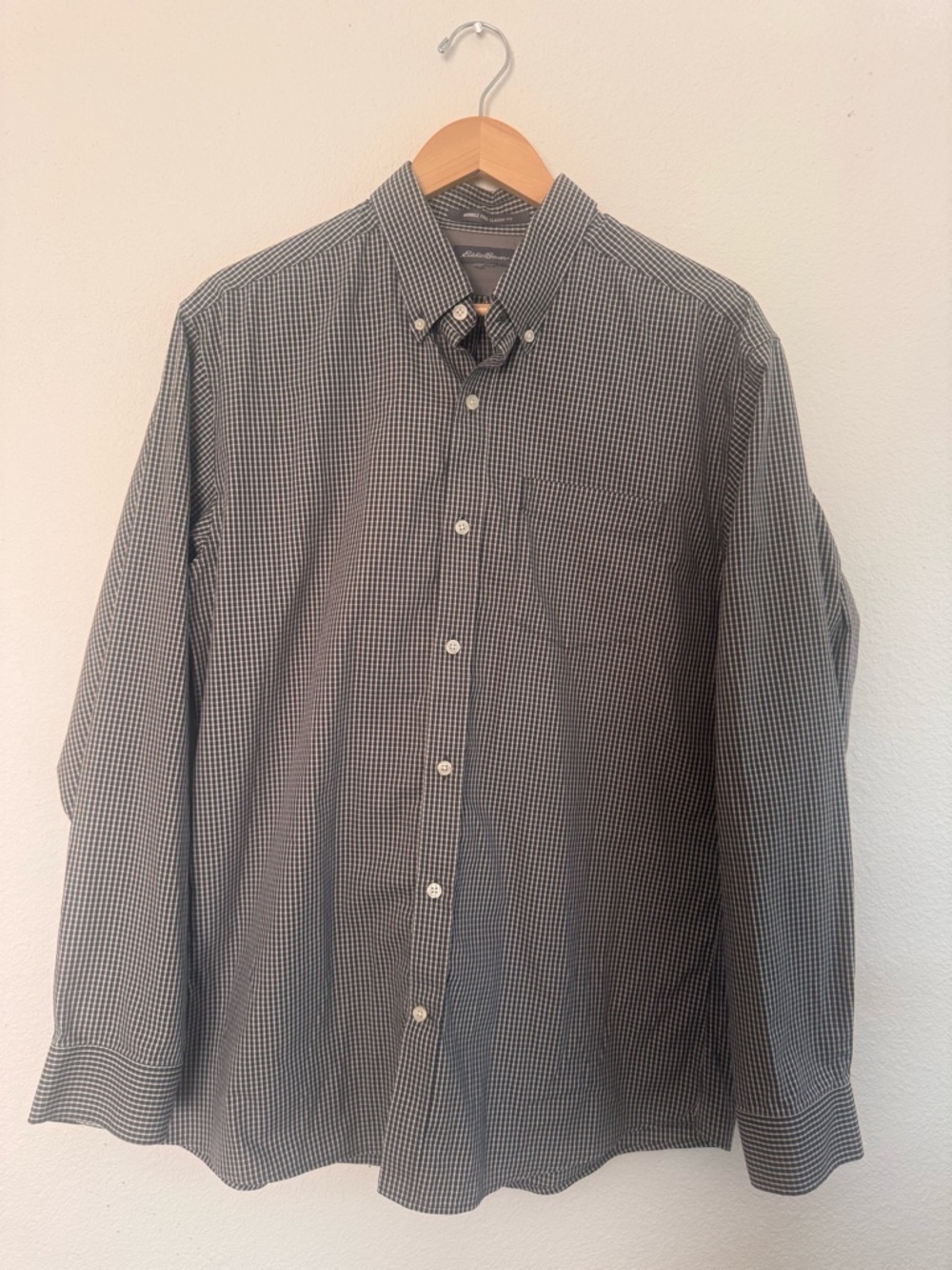 Eddie Bauer Men’s XL Black and White Micro-Check Button-Down Oxford Shirt